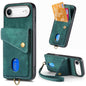 Retro Card Wallet Fold Leather Phone Case with Strap