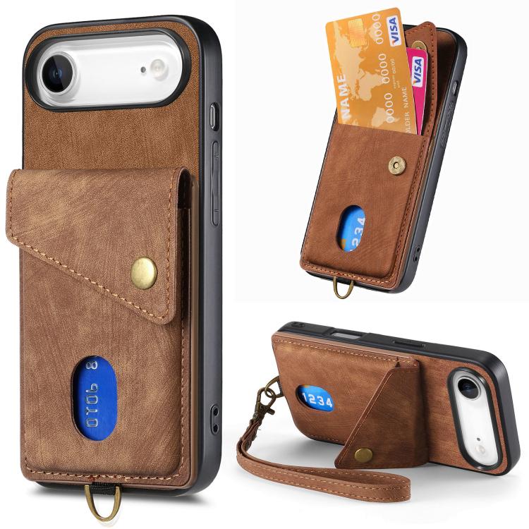 Retro Card Wallet Fold Leather Phone Case with Strap