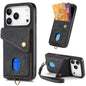 Retro Card Wallet Fold Leather Phone Case with Strap