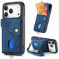 Retro Card Wallet Fold Leather Phone Case with Strap