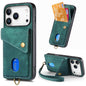 Retro Card Wallet Fold Leather Phone Case with Strap