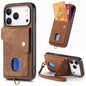 Retro Card Wallet Fold Leather Phone Case with Strap