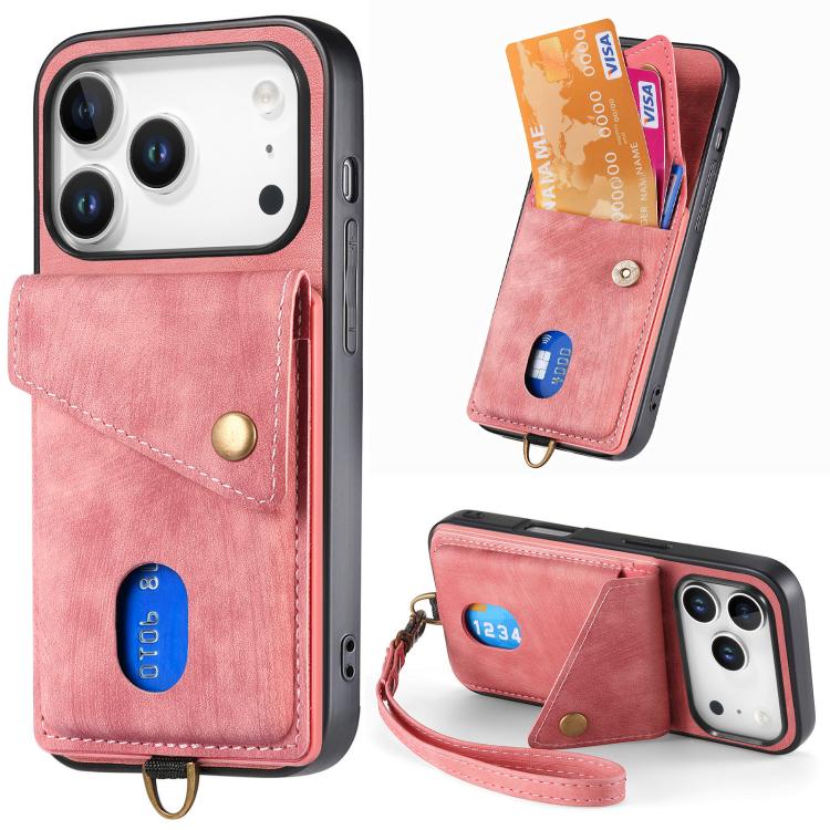 Retro Card Wallet Fold Leather Phone Case with Strap, For iPhone 17e / 16e, For iPhone 17 Pro Max, For iPhone 17 Pro, For iPhone 17