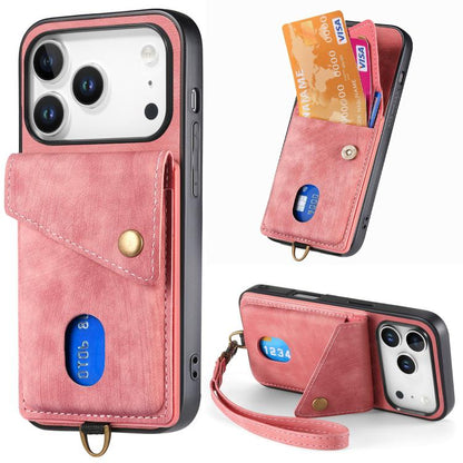 Retro Card Wallet Fold Leather Phone Case with Strap, For iPhone 17e / 16e, For iPhone 17 Pro Max, For iPhone 17 Pro, For iPhone 17