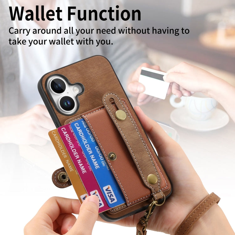 Retro Cross Wristband Wallet Leather Back Phone Case, For iPhone 16
