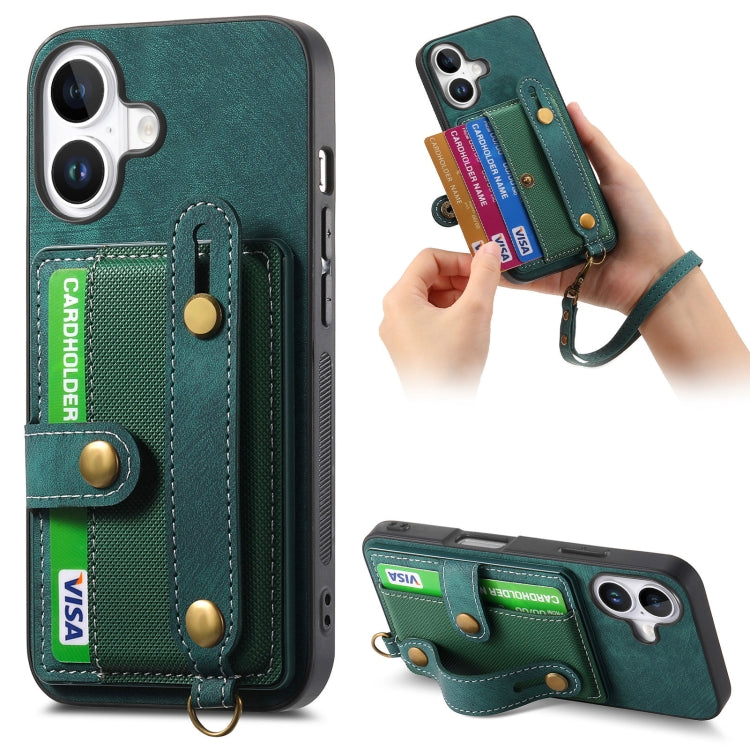 Retro Cross Wristband Wallet Leather Back Phone Case, For iPhone 16