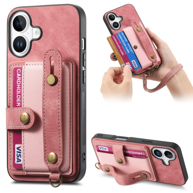 Retro Cross Wristband Wallet Leather Back Phone Case, For iPhone 16