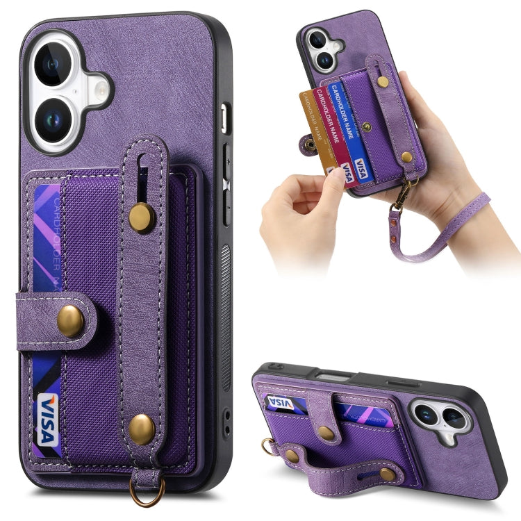 Retro Cross Wristband Wallet Leather Back Phone Case, For iPhone 16