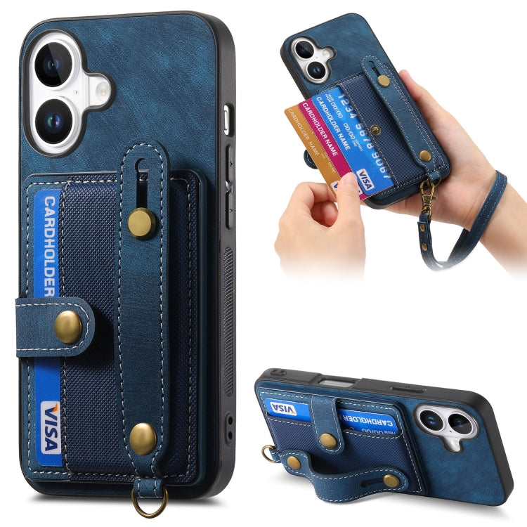 Retro Cross Wristband Wallet Leather Back Phone Case, For iPhone 16