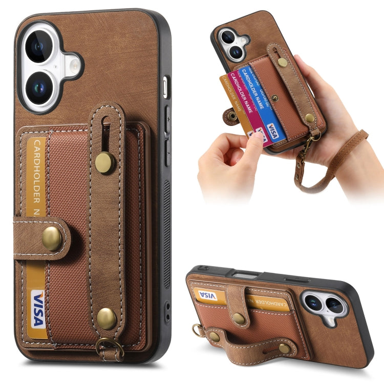 Retro Cross Wristband Wallet Leather Back Phone Case, For iPhone 17e / 16e, For iPhone 16 Pro Max, For iPhone 16 Pro, For iPhone 16 Plus