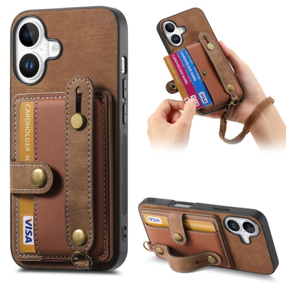 Retro Cross Wristband Wallet Leather Back Phone Case, For iPhone 17e / 16e, For iPhone 16 Pro Max, For iPhone 16 Pro, For iPhone 16 Plus