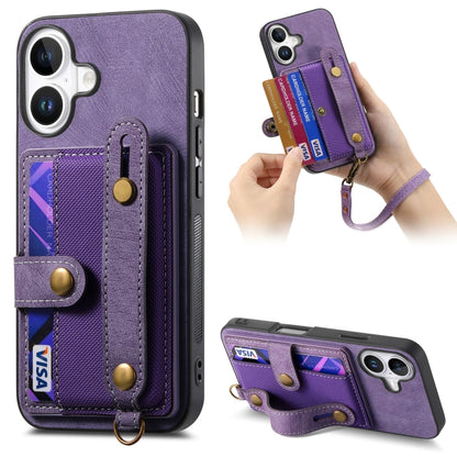 Retro Cross Wristband Wallet Leather Back Phone Case, For iPhone 17e / 16e, For iPhone 16 Pro Max, For iPhone 16 Pro, For iPhone 16 Plus