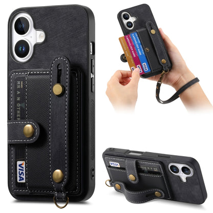Retro Cross Wristband Wallet Leather Back Phone Case, For iPhone 17e / 16e, For iPhone 16 Pro Max, For iPhone 16 Pro, For iPhone 16 Plus