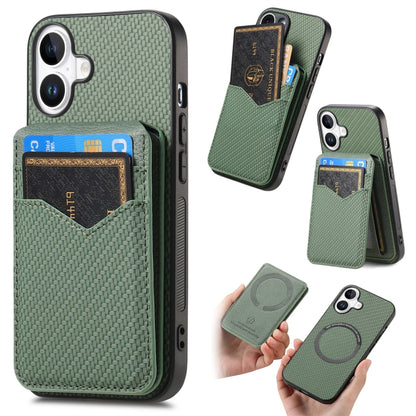 Carbon Fiber MagSafe Vertical Flip Card Bag Phone Case, For iPhone 16
