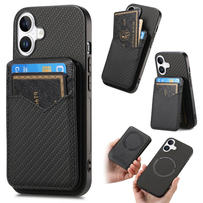 Carbon Fiber MagSafe Vertical Flip Card Bag Phone Case, For iPhone Air, For iPhone 16 Pro Max, For iPhone 16 Pro, For iPhone 16 Plus