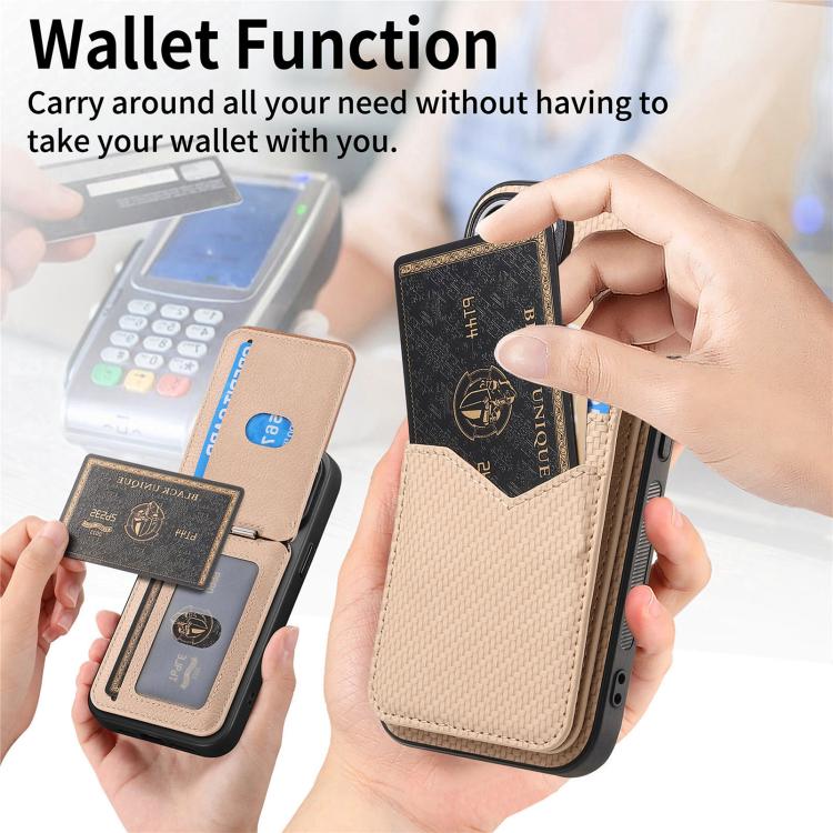 Carbon Fiber MagSafe Vertical Flip Card Bag Phone Case, For iPhone 17e / 16e, For iPhone 17 Pro Max, For iPhone 17 Pro, For iPhone 17