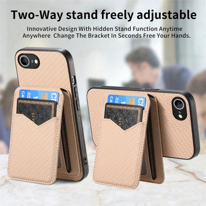 Carbon Fiber MagSafe Vertical Flip Card Bag Phone Case, For iPhone 17e / 16e, For iPhone 17 Pro Max, For iPhone 17 Pro, For iPhone 17