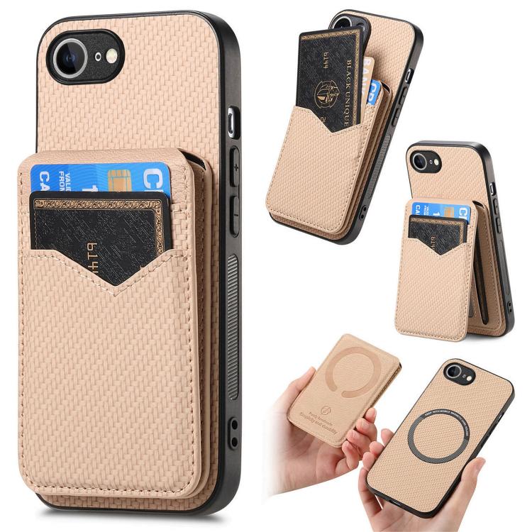 Carbon Fiber MagSafe Vertical Flip Card Bag Phone Case, For iPhone 18 Pro / 17 Pro, For iPhone 18 Pro Max / 17 Pro Max, For iPhone 17e / 16e, For iPhone 17
