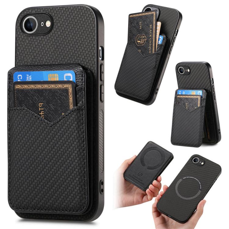 Carbon Fiber MagSafe Vertical Flip Card Bag Phone Case, For iPhone 18 Pro / 17 Pro, For iPhone 18 Pro Max / 17 Pro Max, For iPhone 17e / 16e, For iPhone 17