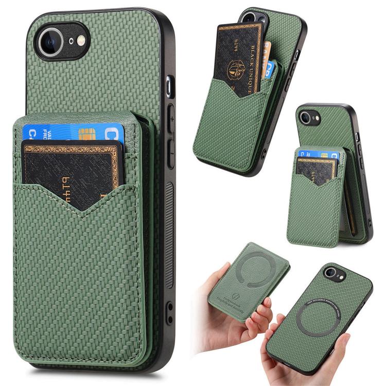 Carbon Fiber MagSafe Vertical Flip Card Bag Phone Case, For iPhone 18 Pro / 17 Pro, For iPhone 18 Pro Max / 17 Pro Max, For iPhone 17e / 16e, For iPhone 17