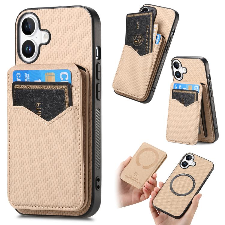 Carbon Fiber MagSafe Vertical Flip Card Bag Phone Case, For iPhone 18 Pro / 17 Pro, For iPhone 18 Pro Max / 17 Pro Max, For iPhone 17e / 16e, For iPhone 17