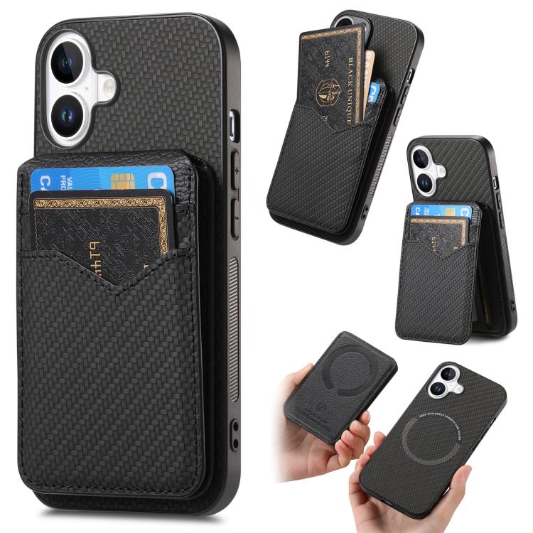 Carbon Fiber MagSafe Vertical Flip Card Bag Phone Case, For iPhone 18 Pro / 17 Pro, For iPhone 18 Pro Max / 17 Pro Max, For iPhone 17e / 16e, For iPhone 17