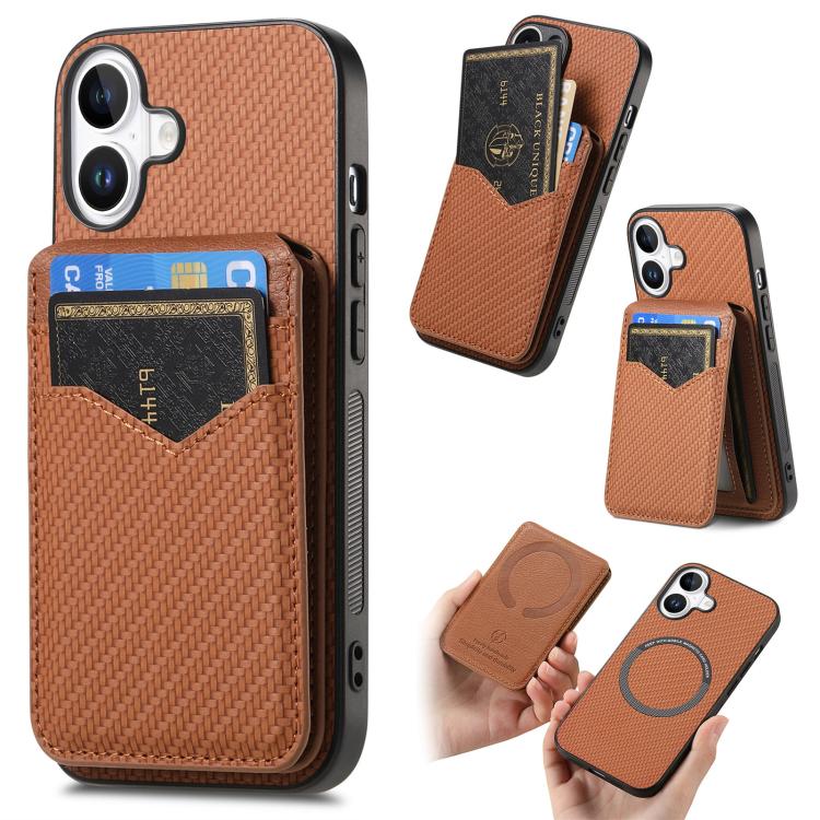 Carbon Fiber MagSafe Vertical Flip Card Bag Phone Case, For iPhone 18 Pro / 17 Pro, For iPhone 18 Pro Max / 17 Pro Max, For iPhone 17e / 16e, For iPhone 17