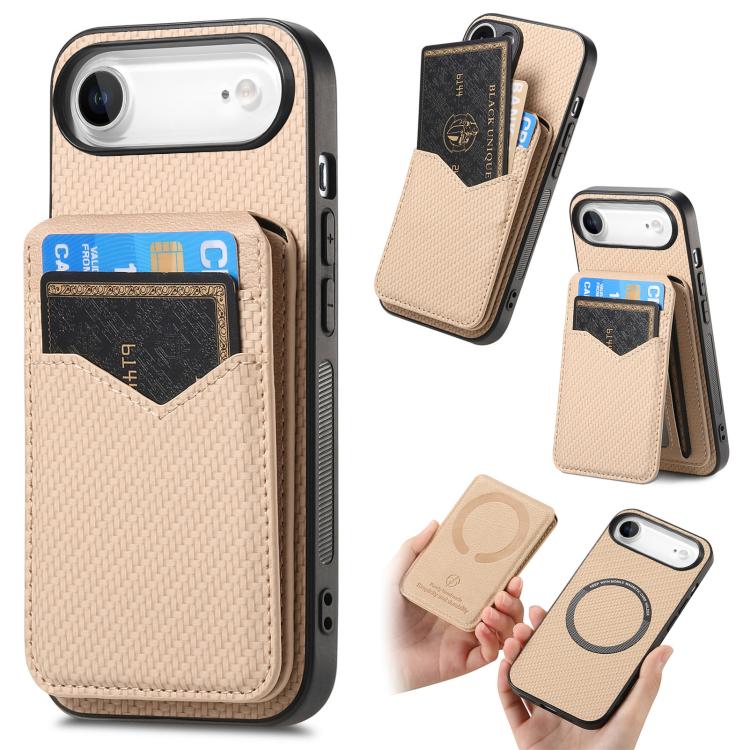 Carbon Fiber MagSafe Vertical Flip Card Bag Phone Case, For iPhone Air, For iPhone 16 Pro Max, For iPhone 16 Pro, For iPhone 16 Plus