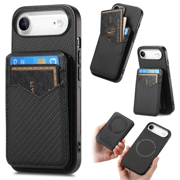 Carbon Fiber MagSafe Vertical Flip Card Bag Phone Case, For iPhone Air, For iPhone 16 Pro Max, For iPhone 16 Pro, For iPhone 16 Plus