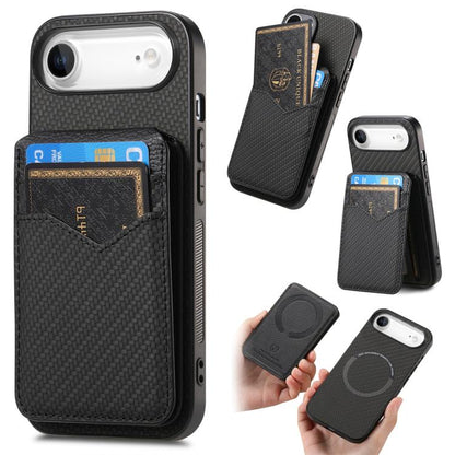 Carbon Fiber MagSafe Vertical Flip Card Bag Phone Case, For iPhone Air, For iPhone 16 Pro Max, For iPhone 16 Pro, For iPhone 16 Plus