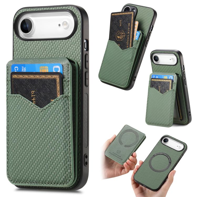 Carbon Fiber MagSafe Vertical Flip Card Bag Phone Case, For iPhone Air, For iPhone 16 Pro Max, For iPhone 16 Pro, For iPhone 16 Plus