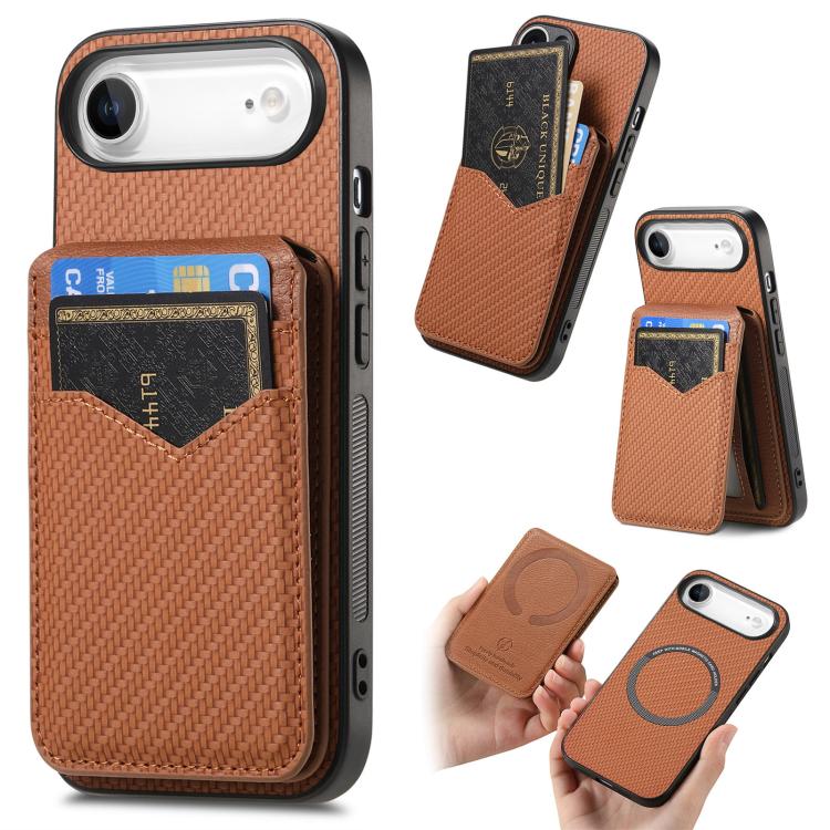 Carbon Fiber MagSafe Vertical Flip Card Bag Phone Case, For iPhone Air, For iPhone 16 Pro Max, For iPhone 16 Pro, For iPhone 16 Plus