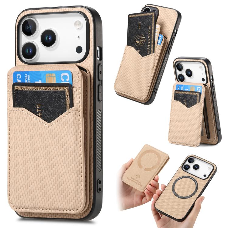 Carbon Fiber MagSafe Vertical Flip Card Bag Phone Case, For iPhone 18 Pro / 17 Pro, For iPhone 18 Pro Max / 17 Pro Max, For iPhone 17e / 16e, For iPhone 17