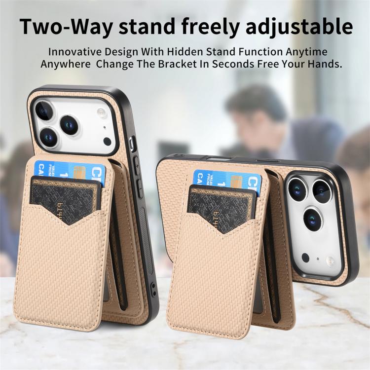 Carbon Fiber MagSafe Vertical Flip Card Bag Phone Case, For iPhone 18 Pro / 17 Pro, For iPhone 18 Pro Max / 17 Pro Max, For iPhone 17e / 16e, For iPhone 17