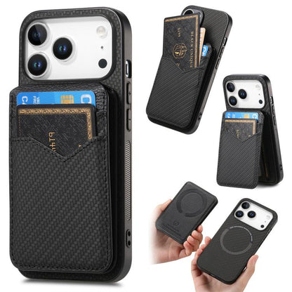Carbon Fiber MagSafe Vertical Flip Card Bag Phone Case, For iPhone 18 Pro / 17 Pro, For iPhone 18 Pro Max / 17 Pro Max, For iPhone 17e / 16e, For iPhone 17