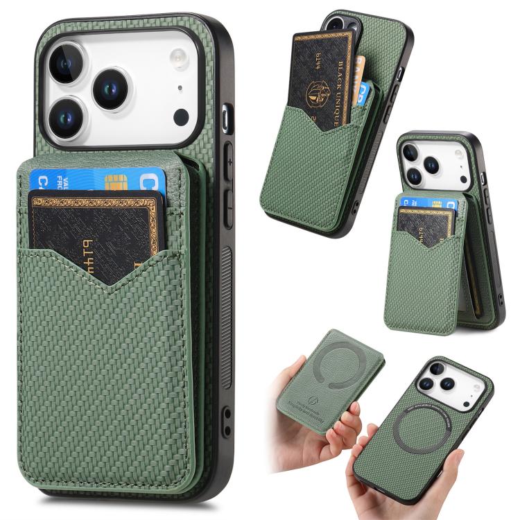 Carbon Fiber MagSafe Vertical Flip Card Bag Phone Case, For iPhone 18 Pro / 17 Pro, For iPhone 18 Pro Max / 17 Pro Max, For iPhone 17e / 16e, For iPhone 17