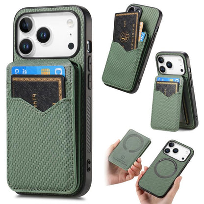 Carbon Fiber MagSafe Vertical Flip Card Bag Phone Case, For iPhone 18 Pro / 17 Pro, For iPhone 18 Pro Max / 17 Pro Max, For iPhone 17e / 16e, For iPhone 17