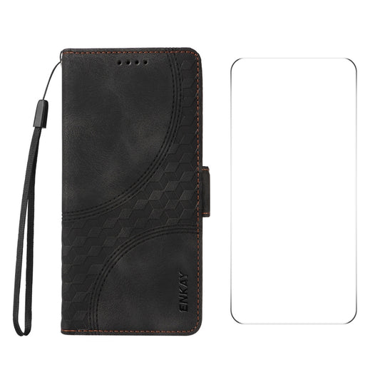 ENKAY Embossed Rhombus Starry Leather Phone Case with Screen Film, For Google Pixel 9 Pro XL, For Google Pixel 9 Pro
