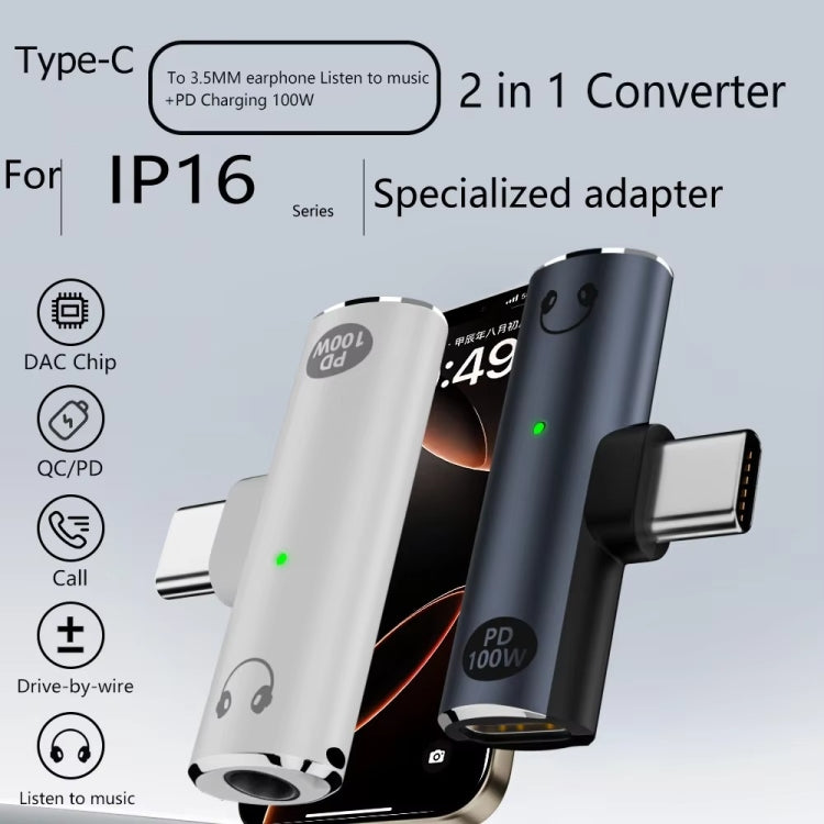 DAC Decoding Type-C to 3.5mm Headphone Plug+PD 100W Charger Conversion Adapter