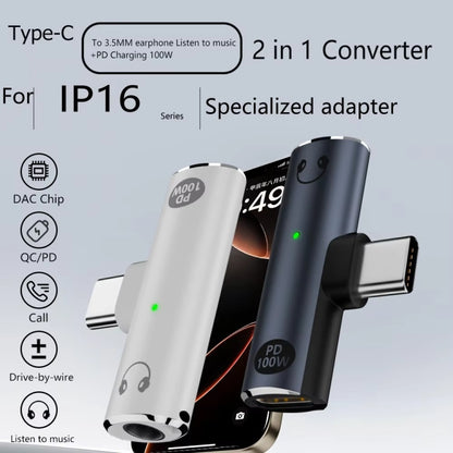 DAC Decoding Type-C to 3.5mm Headphone Plug+PD 100W Charger Conversion Adapter