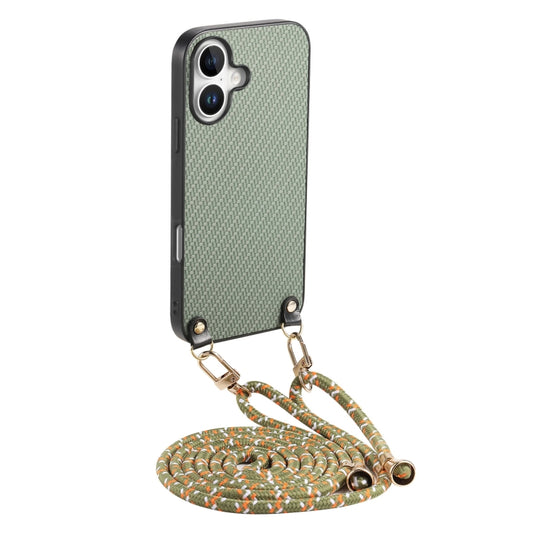 Carbon Fiber Texture Leather Back Phone Case with Crossbody Strap, For iPhone 16, For iPhone 15 Pro Max, For iPhone 15 Pro, For iPhone 15 Plus