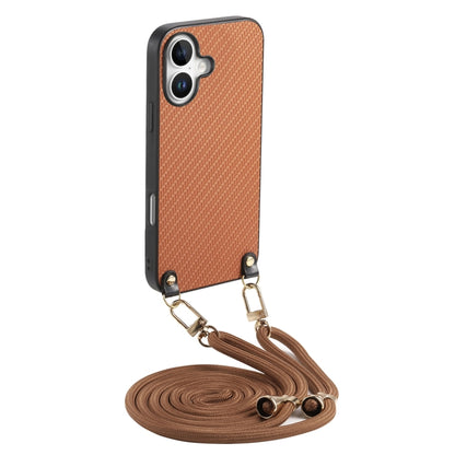 Carbon Fiber Texture Leather Back Phone Case with Crossbody Strap, For iPhone 16, For iPhone 15 Pro Max, For iPhone 15 Pro, For iPhone 15 Plus