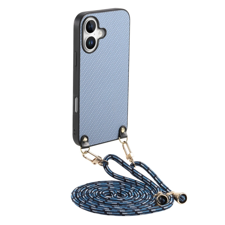 Carbon Fiber Texture Leather Back Phone Case with Crossbody Strap, For iPhone 16, For iPhone 15 Pro Max, For iPhone 15 Pro, For iPhone 15 Plus