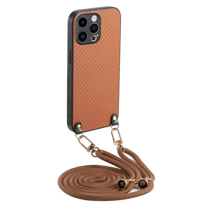 Carbon Fiber Texture Leather Back Phone Case with Crossbody Strap, For iPhone 16, For iPhone 15 Pro Max, For iPhone 15 Pro, For iPhone 15 Plus