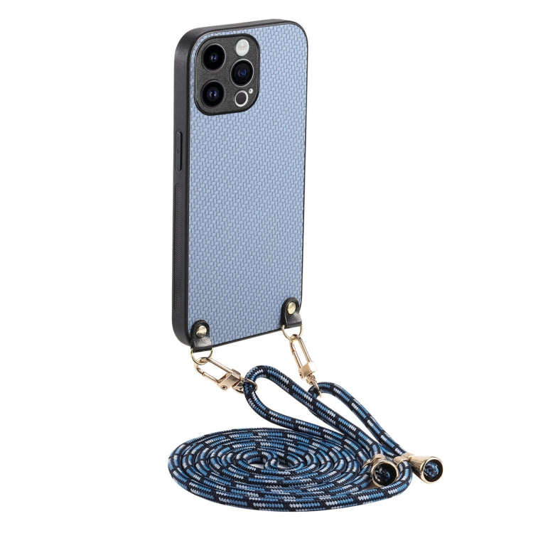 Carbon Fiber Texture Leather Back Phone Case with Crossbody Strap, For iPhone 16, For iPhone 15 Pro Max, For iPhone 15 Pro, For iPhone 15 Plus