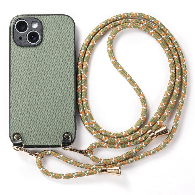 Carbon Fiber Texture Leather Back Phone Case with Crossbody Strap, For iPhone 15, For iPhone 14 Plus, For iPhone 14, For iPhone 14 Pro