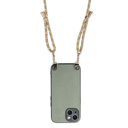 Carbon Fiber Texture Leather Back Phone Case with Crossbody Strap, For iPhone 15, For iPhone 14 Plus, For iPhone 14, For iPhone 14 Pro