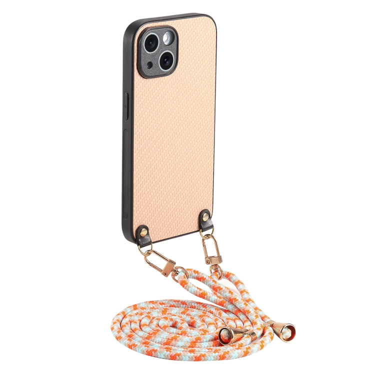 Carbon Fiber Texture Leather Back Phone Case with Crossbody Strap, For iPhone 15, For iPhone 14 Plus, For iPhone 14, For iPhone 14 Pro