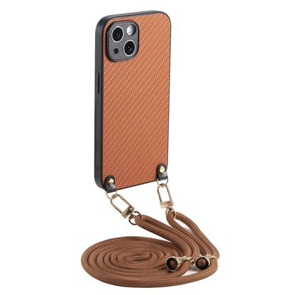 Carbon Fiber Texture Leather Back Phone Case with Crossbody Strap, For iPhone 15, For iPhone 14 Plus, For iPhone 14, For iPhone 14 Pro