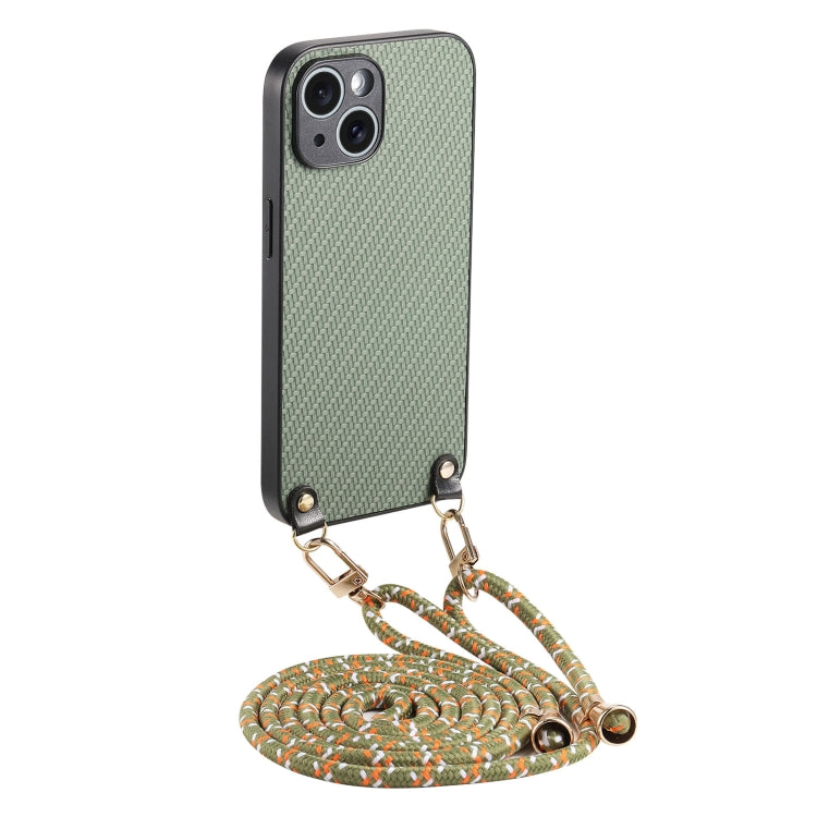 Carbon Fiber Texture Leather Back Phone Case with Crossbody Strap, For iPhone 15, For iPhone 14 Plus, For iPhone 14, For iPhone 14 Pro